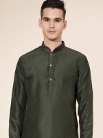 Dark Green Pure Silk Readymade Kurta Pajama